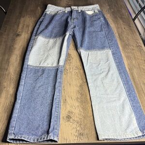 Emmiol Women's Blue Patchwork  Straight Leg Jeans